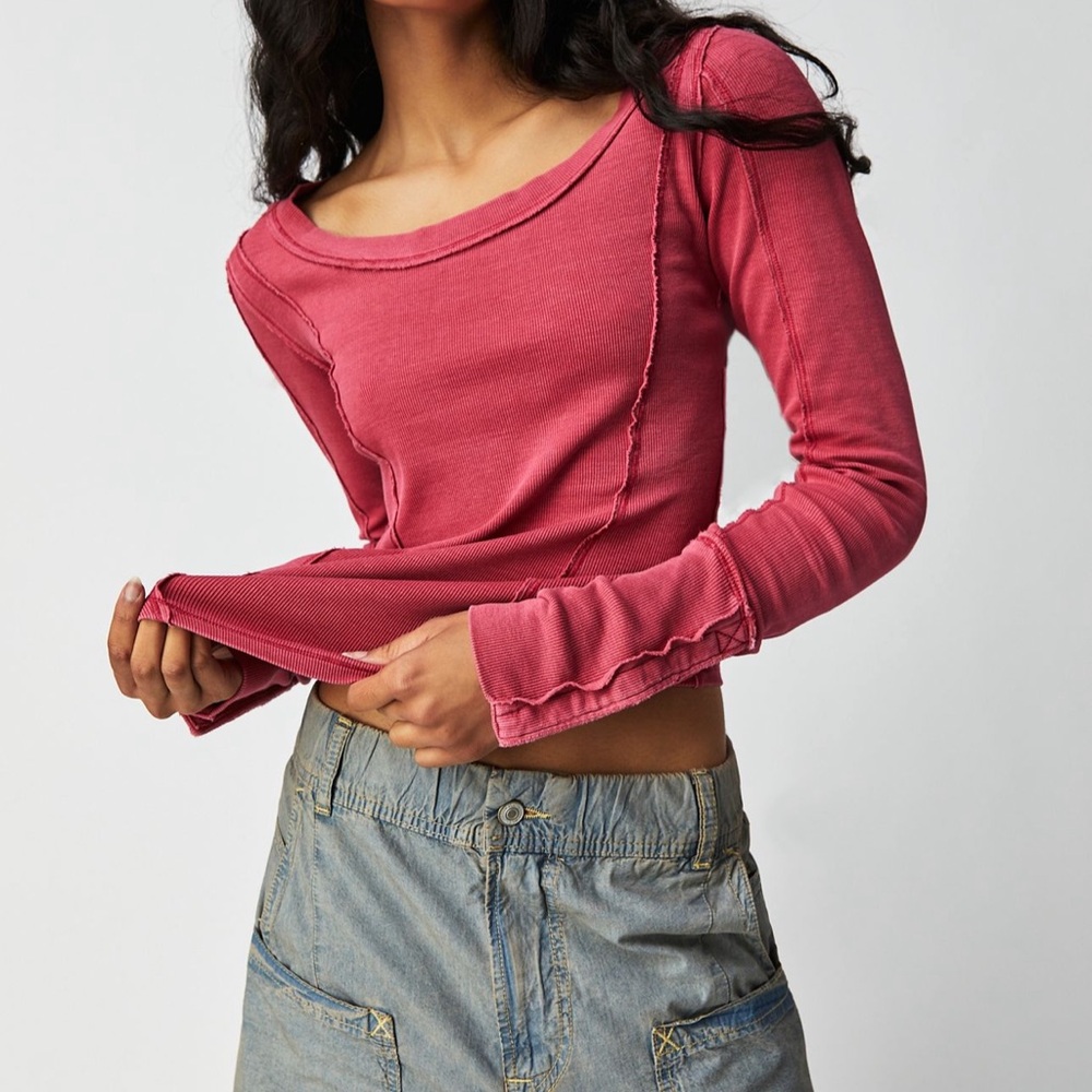 We The Free “Stuck On You Cuff” Scoop Neck Top, pink, new- no tags